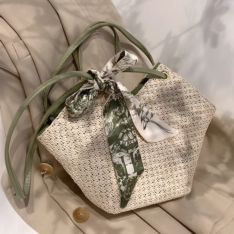 Túi cói đan tay dành cho nữ, kiểu mới hè 2025, chất liệu cao cấp, đi biển, túi đeo vai độc đáo, túi đeo nách.