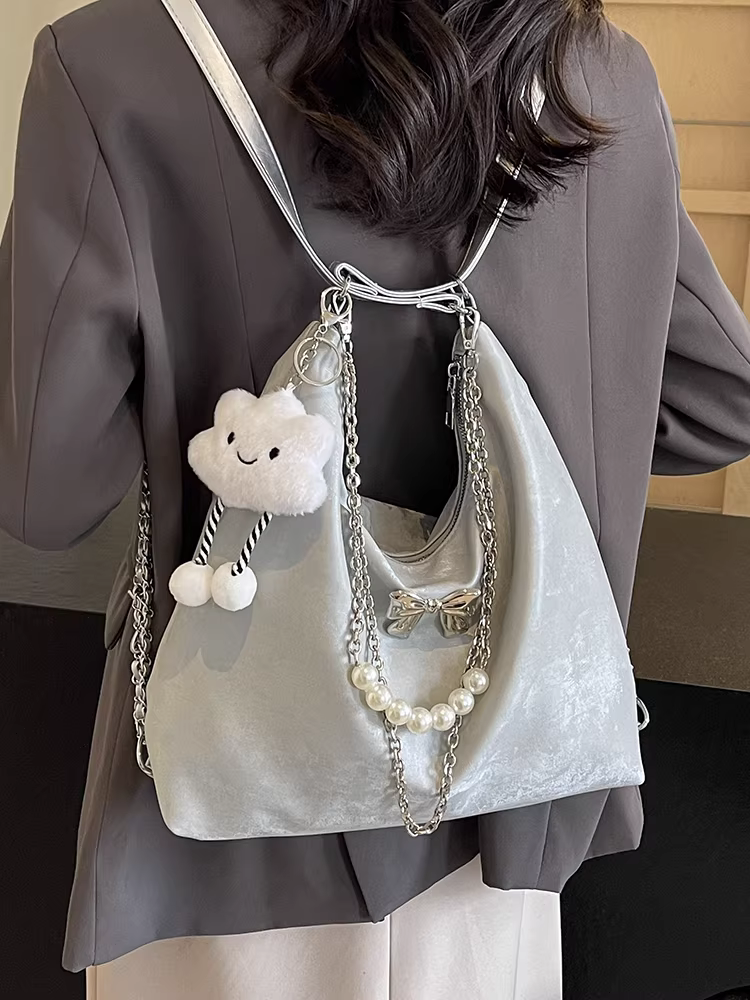 Túi tote nữ thu đông 2025, mẫu mới, dung tích lớn, màu bạc, balo đi làm, balo đeo chéo, balo du lịch