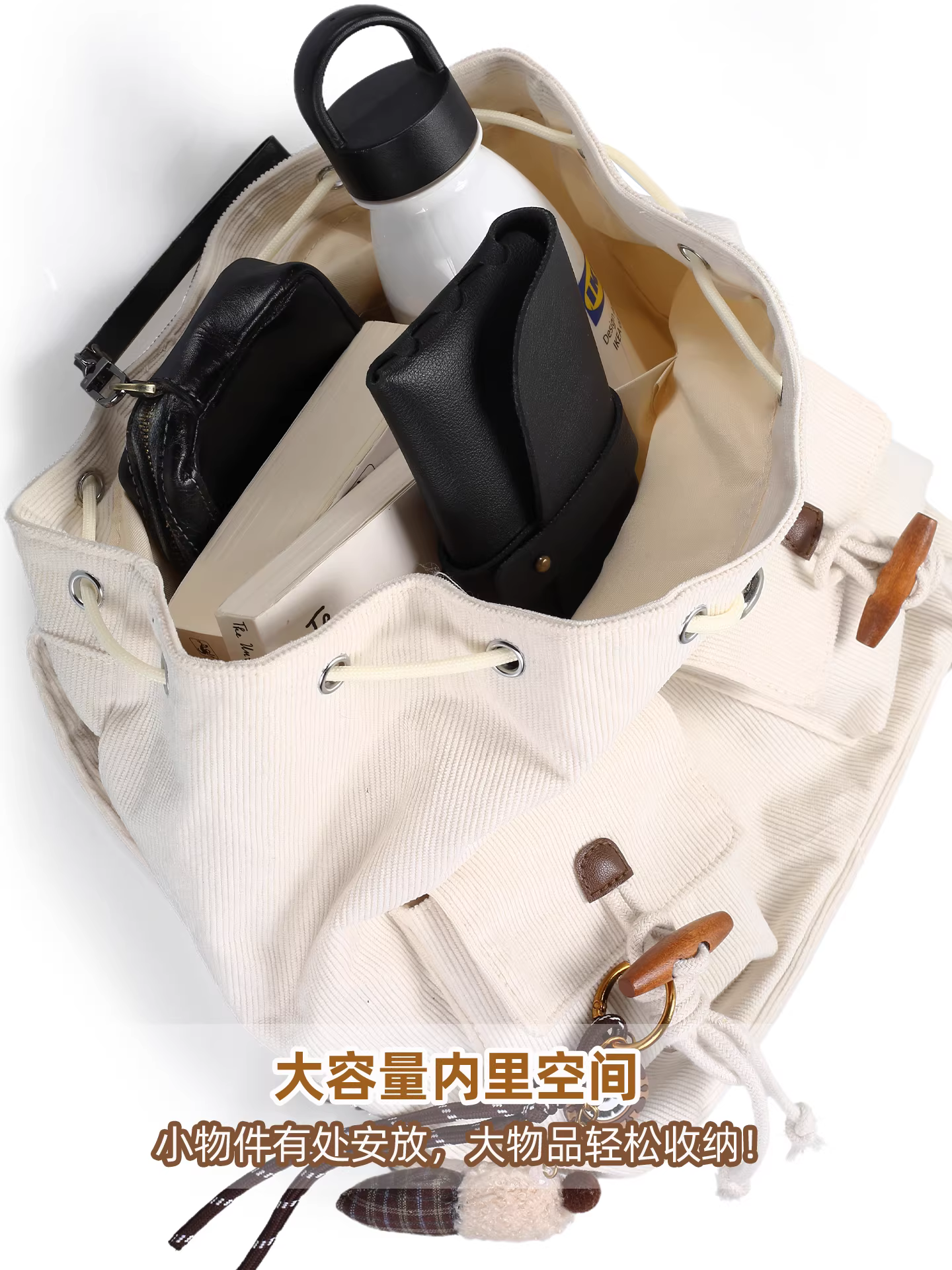 Ba lô túi vải nhung dành cho nữ, sức chứa lớn, túi đi học thông thường dành cho học sinh, túi đi bộ đường dài thể thao ngoài trời, ba lô du lịch