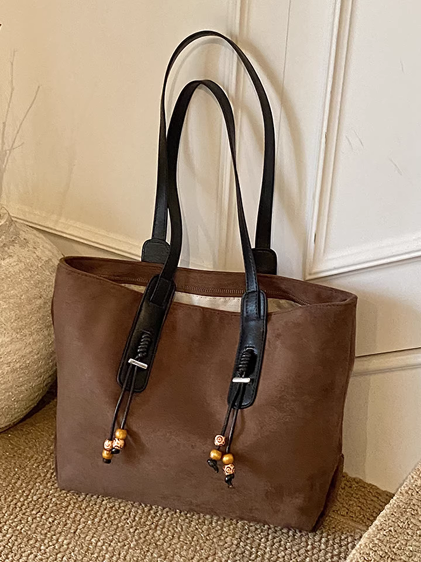 Túi da lộn dành cho nữ, sức chứa lớn, túi đeo vai cổ điển thu đông 2025 mới, chất liệu cao cấp, túi tote đi làm