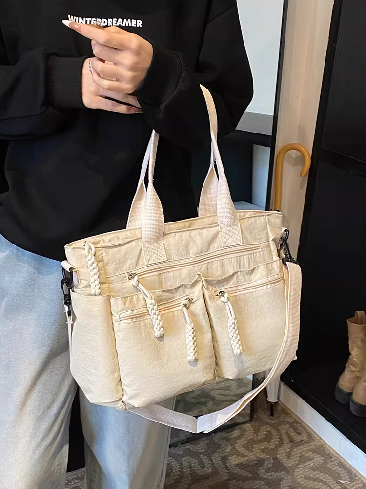 Túi vải canvas nữ, dung tích lớn, kiểu dáng mới 2025, túi đeo chéo vai thường ngày, túi tote đi học và đi làm.