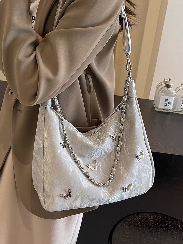 Túi tote nữ, dung tích lớn, mùa thu đông, đeo chéo được, kiểu mới 2025, túi dây xích giản dị dành cho sinh viên đại học, túi đi làm.