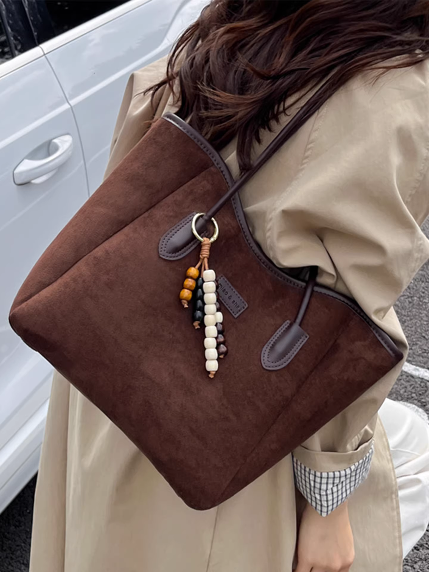 Túi da lộn họa tiết báo dành cho nữ, dung tích lớn, mẫu mới thu đông 2025, túi đeo vai cổ điển mờ, túi tote đi làm