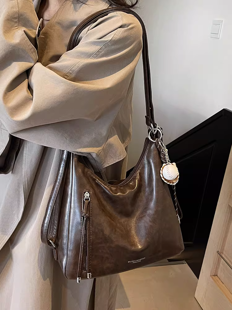 Túi tote đi làm hàng ngày dành cho nữ, dung tích lớn, mẫu mới thu đông 2025, túi đeo chéo một bên vai kiểu retro, balo thời trang