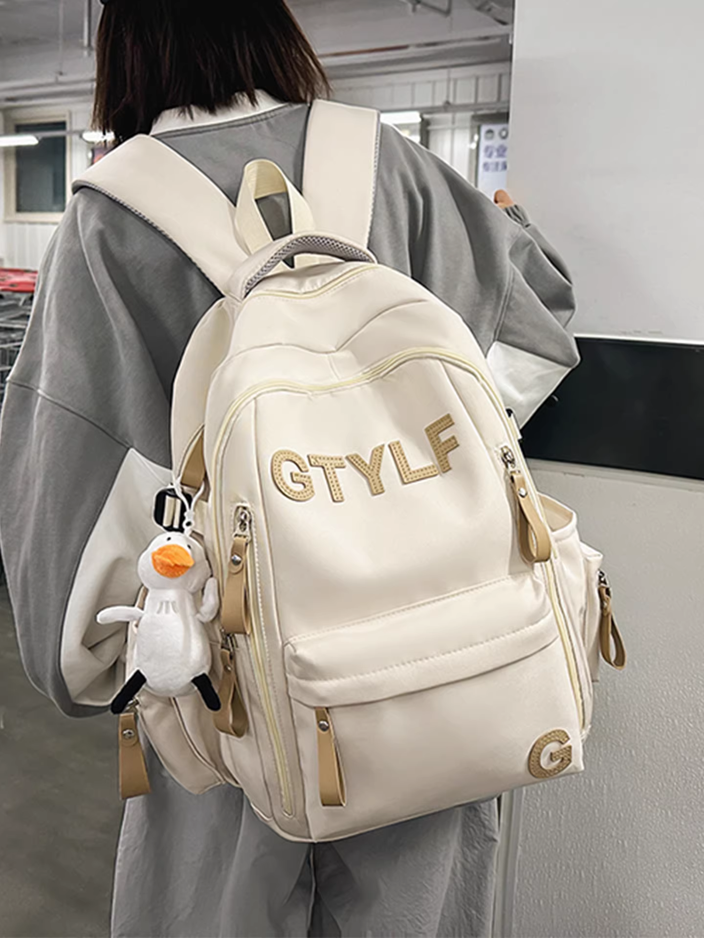 Ba lô vải canvas dành cho nữ, sức chứa lớn, giản dị và đa năng, túi đi học dành cho học sinh, túi đi bộ đường dài ngoài trời, ba lô du lịch nhẹ