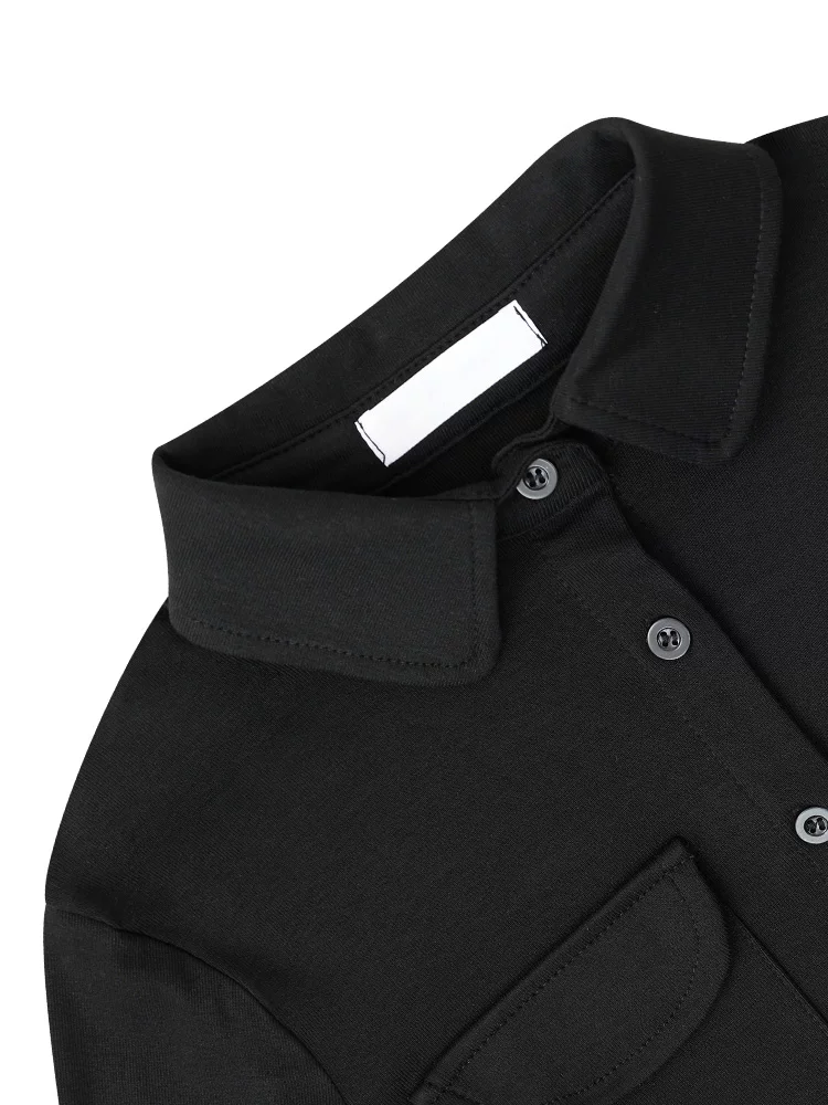 KEN STUDIO Áo sơ mi dài tay màu đen mới mùa xuân thu dành cho nữ, cổ bẻ đơn giản, dáng rộng, giảm béo, áo sơ mi đa năng