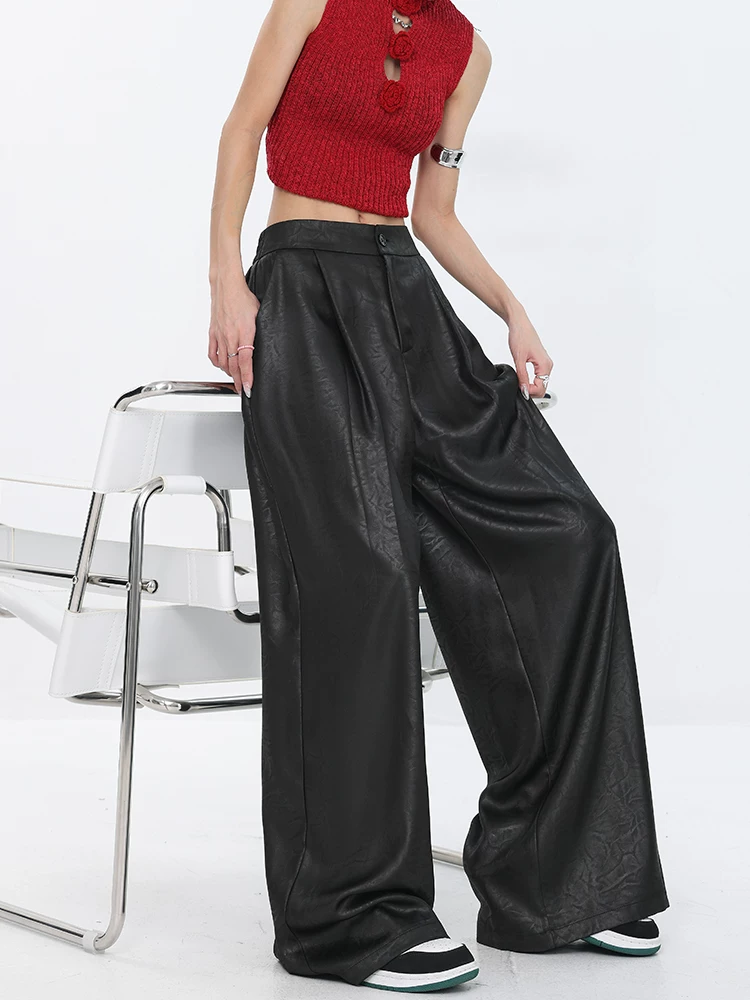 KEN STUDIO mùa hè quần mỏng có họa tiết bằng vải lụa mỏng kiểu dáng giản dị quần ống rộng kiểu dáng mới của Trung Quốc