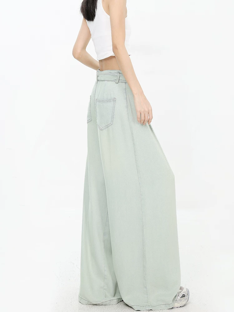 KEN STUDIO mùa hè mới thiết kế cổ điển siêu mỏng quần denim ống rộng dáng rộng dành cho nữ