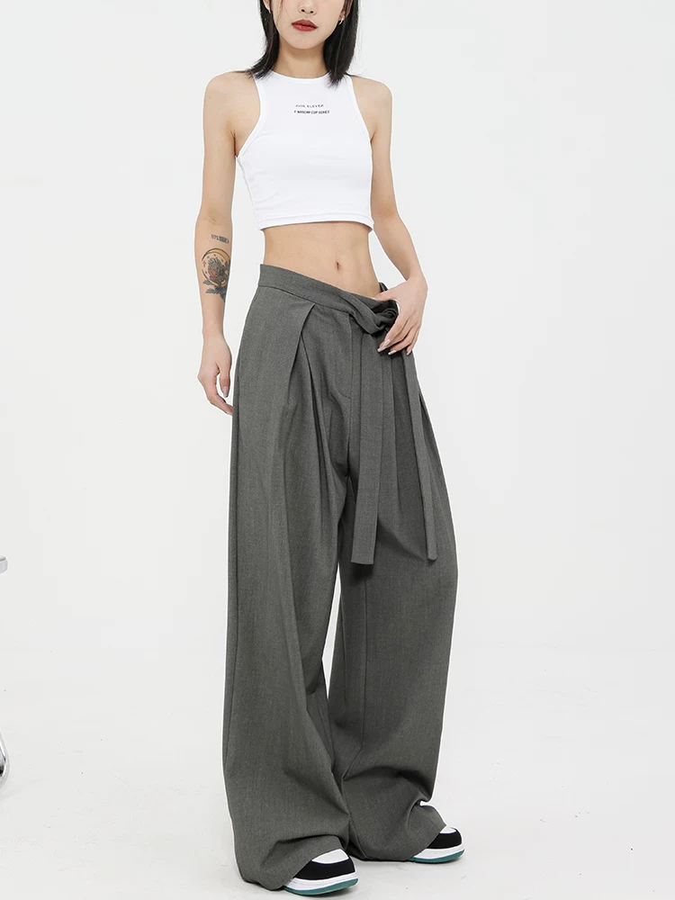 Quần tây ống đứng màu xám của KEN STUDIO dành cho nữ, thiết kế mới mùa xuân thu, quần thường ngày, quần ống rộng.