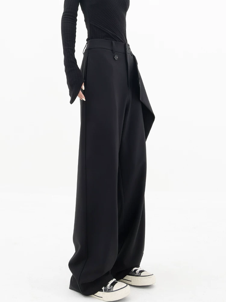 KEN STUDIO Quần âu thiết kế mới mùa xuân thu dành cho nữ, quần ống rộng dài đến sàn, dáng rộng và xếp nếp.