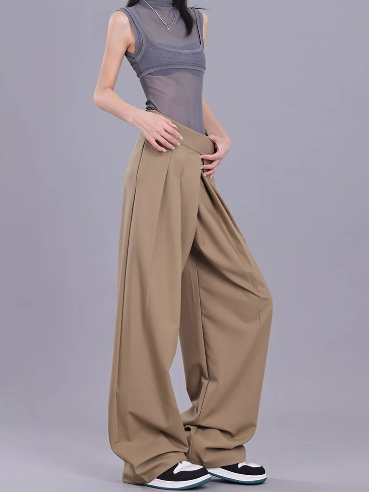 KEN STUDIO【Classic nguyên bản】Quần có khóa dán dành cho nữ, Quần ống rộng dáng suông, Quần âu