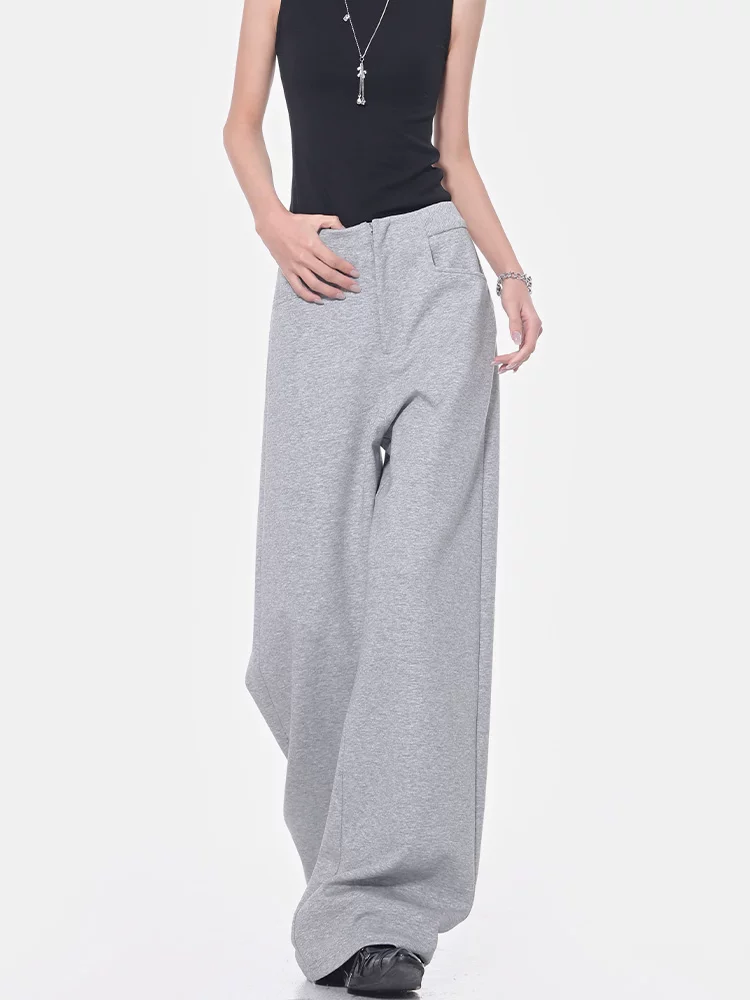 KEN STUDIO2025 quần thể thao màu xám mới mùa hè dành cho nữ, quần thể thao dáng rộng, quần ống rộng, quần mỏng ống thẳng