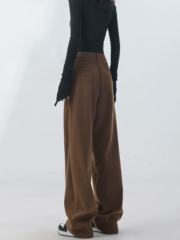 KEN STUDIO mùa thu đông dày dặn len ống thẳng phù hợp với quần âu quần âu nữ quần ống rộng quần âu quần dài