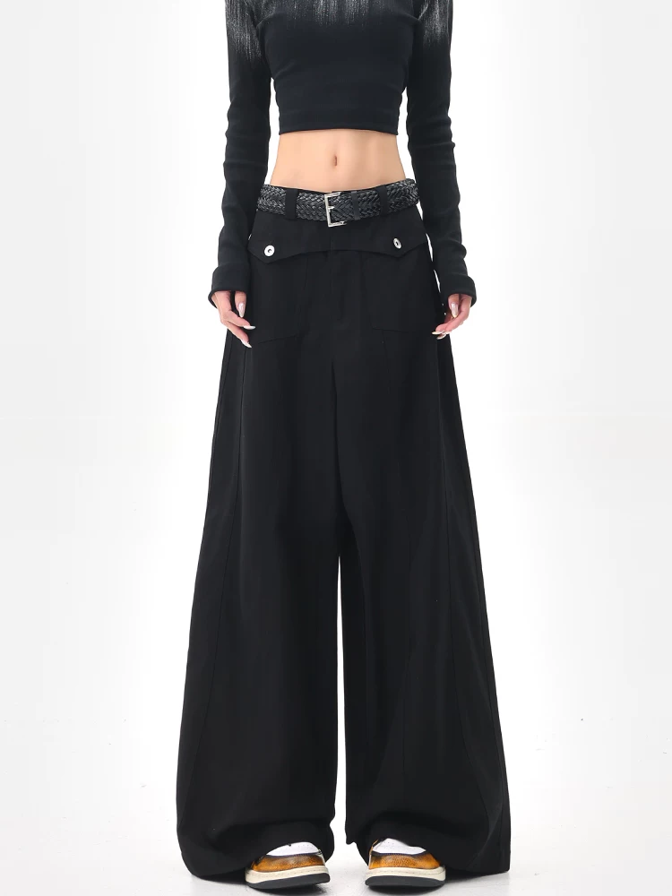 KEN STUDIO mùa hè mới kiểu dáng cổ điển thiết kế giải cấu trúc quần scimitar quần dài thẳng dáng rộng giảm béo cho nữ