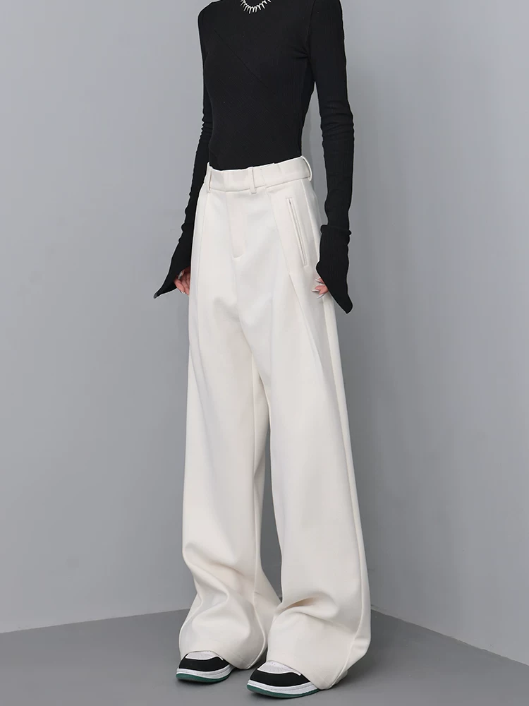 Quần âu len dáng thẳng màu mơ mùa thu đông KEN STUDIO2025, quần nữ suông rộng dài, quần thường ngày