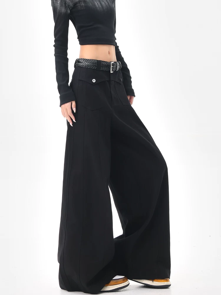 KEN STUDIO mùa hè mới kiểu dáng cổ điển thiết kế giải cấu trúc quần scimitar quần dài thẳng dáng rộng giảm béo cho nữ