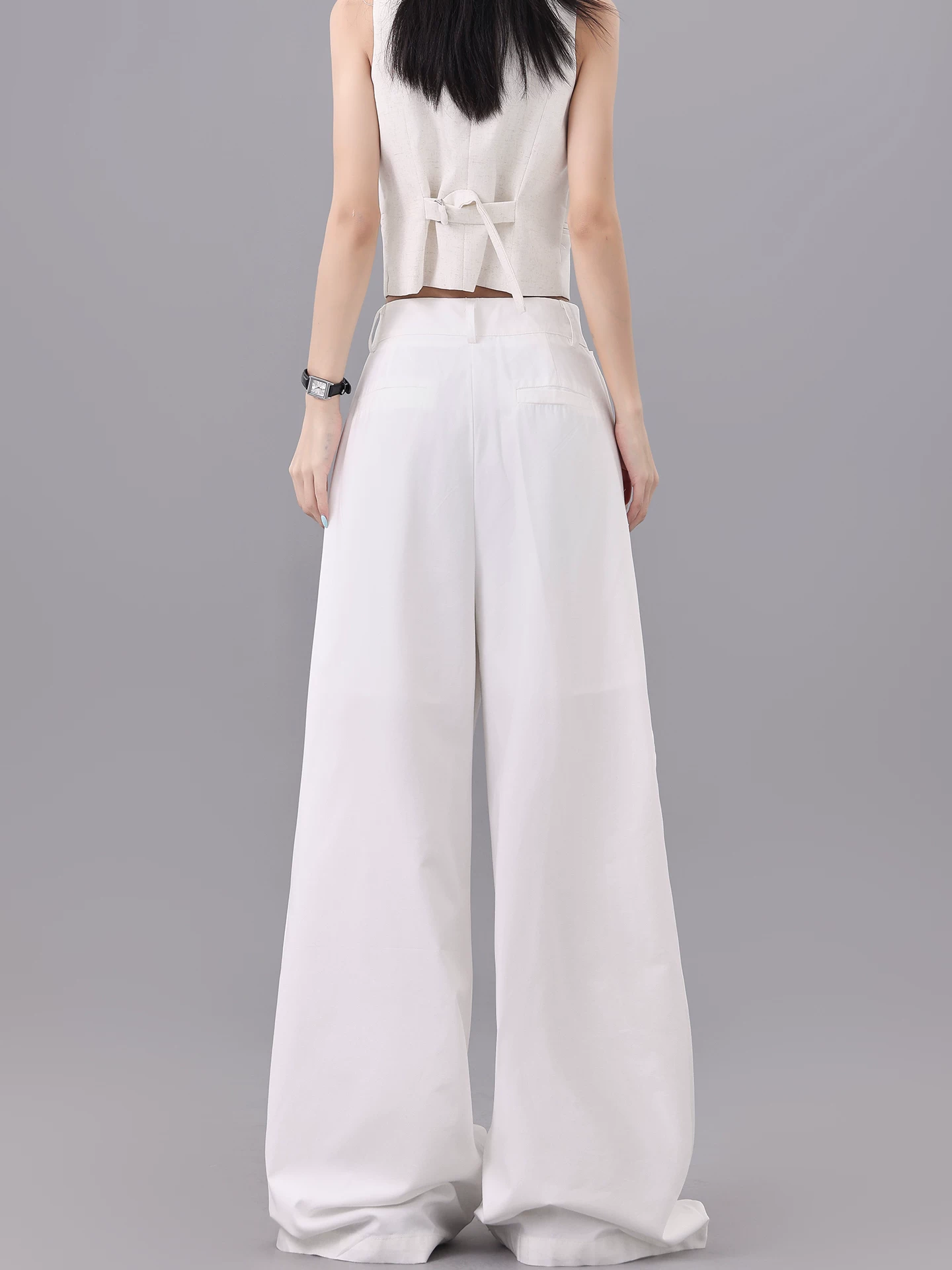 KEN STUDIO Quần dài hai mảnh giả trắng mùa hè mới, dáng rộng, tôn dáng, mềm mại, quần dài đến sàn, kiểu dáng giản dị