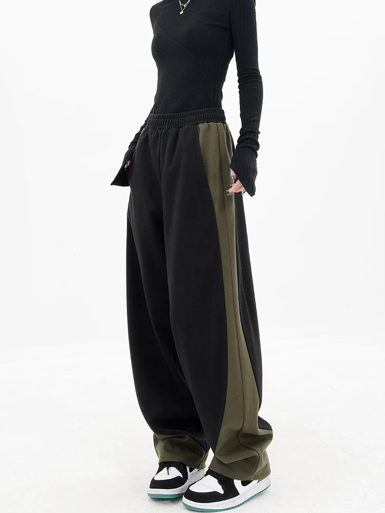 Quần thể thao phối màu phong cách mới thu đông KEN STUDIO2025, quần nữ mặc thường ngày, quần ống rộng, quần chuối, quần ống lửng