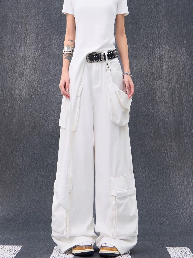 KEN STUDIO mùa hè mới quần cargo trắng nữ quần khiêu vũ nhạc jazz quần khiêu vũ đường phố quần rộng ống rộng