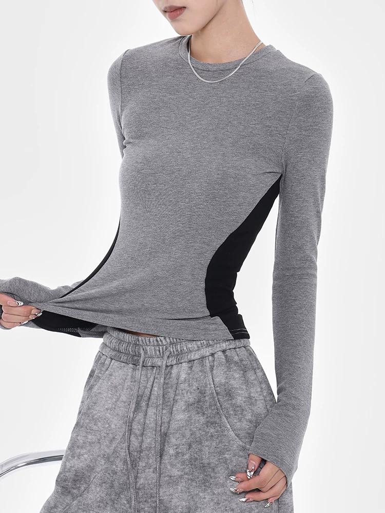 KEN STUDIO2025 Áo sơ mi cơ bản bằng vải chải màu thu đông dành cho nữ, xu hướng áo thun dài tay cổ tròn mềm mại và thoải mái