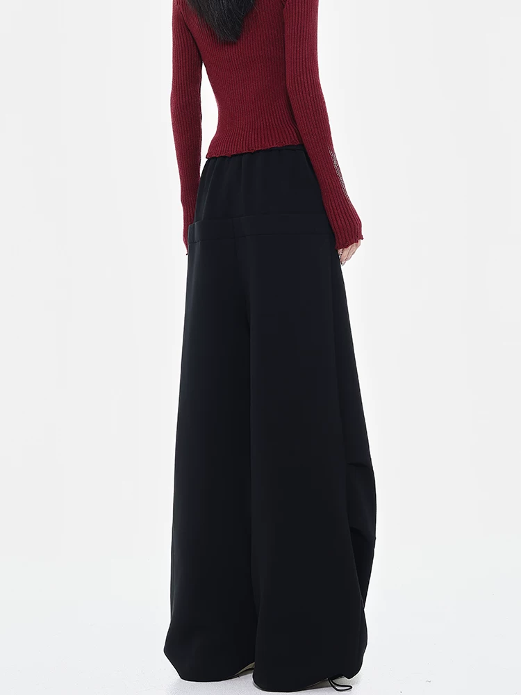 Quần lính dù màu đen thu đông của KEN STUDIO dành cho phụ nữ cao, quần ống rộng dài đến sàn, quần thể thao, quần dài