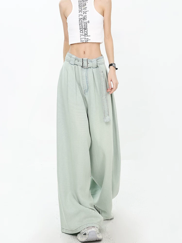 KEN STUDIO mùa hè mới thiết kế cổ điển siêu mỏng quần denim ống rộng dáng rộng dành cho nữ