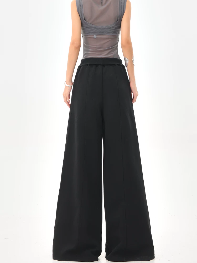 KEN STUDIO Quần thể thao màu đen phong cách Mỹ dành cho nữ, quần thể thao ống đứng cạp cao mới, quần ống rộng cho mùa hè và mùa thu.