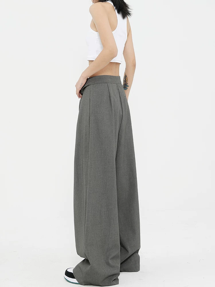 Quần tây ống đứng màu xám của KEN STUDIO dành cho nữ, thiết kế mới mùa xuân thu, quần thường ngày, quần ống rộng.