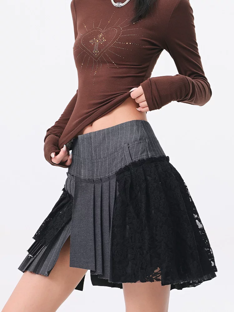 KEN STUDIO cô gái cay cay váy xếp ly không đều mùa hè dành cho nữ mới váy ngắn ôm sát eo cao dáng chữ A