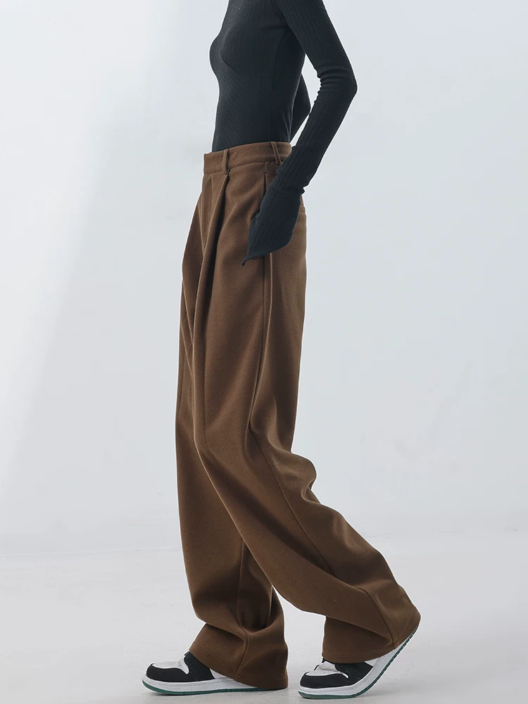 KEN STUDIO mùa thu đông dày dặn len ống thẳng phù hợp với quần âu quần âu nữ quần ống rộng quần âu quần dài