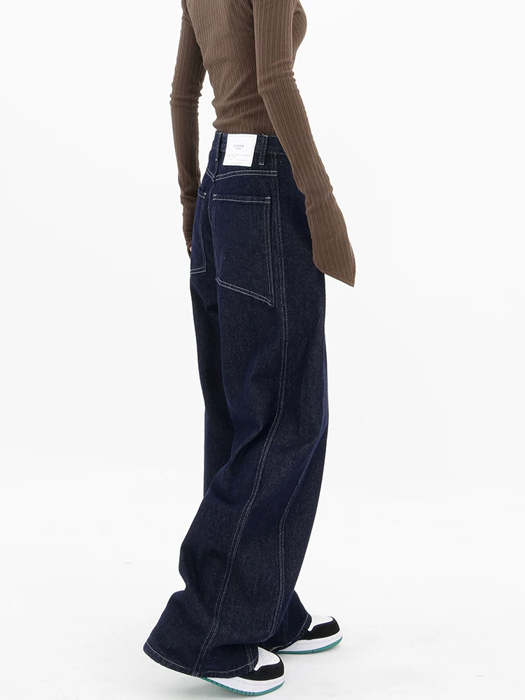 KEN STUDIO Quần jean ống đứng mới mùa xuân thu dành cho nữ, quần ống rộng dáng rộng phong cách đường phố, quần dài cạp cao