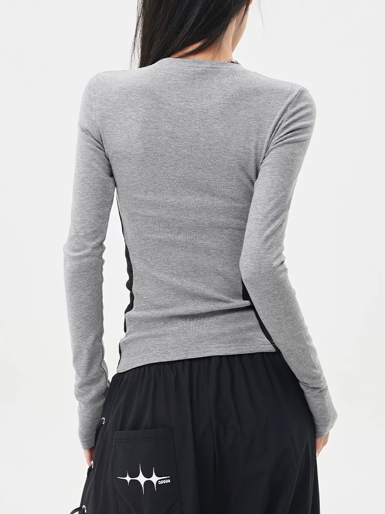 Áo thun dài tay cổ tròn phối màu KEN STUDIO dành cho nữ, áo trong ôm eo ôm sát mùa thu đông