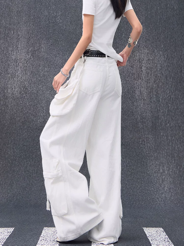 KEN STUDIO mùa hè mới quần cargo trắng nữ quần khiêu vũ nhạc jazz quần khiêu vũ đường phố quần rộng ống rộng