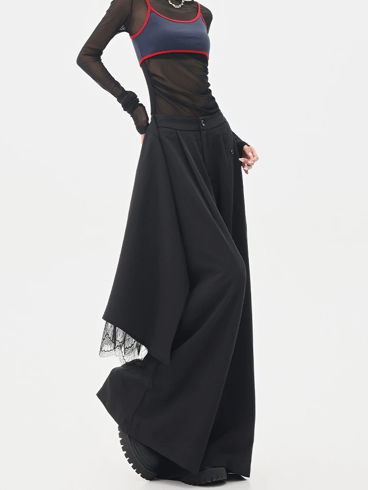 Quần âu giả hai mảnh lấy cảm hứng từ thiết kế của KEN STUDIO dành cho nữ, quần váy dáng rộng ống thẳng mùa hè mới, quần dài đến sàn