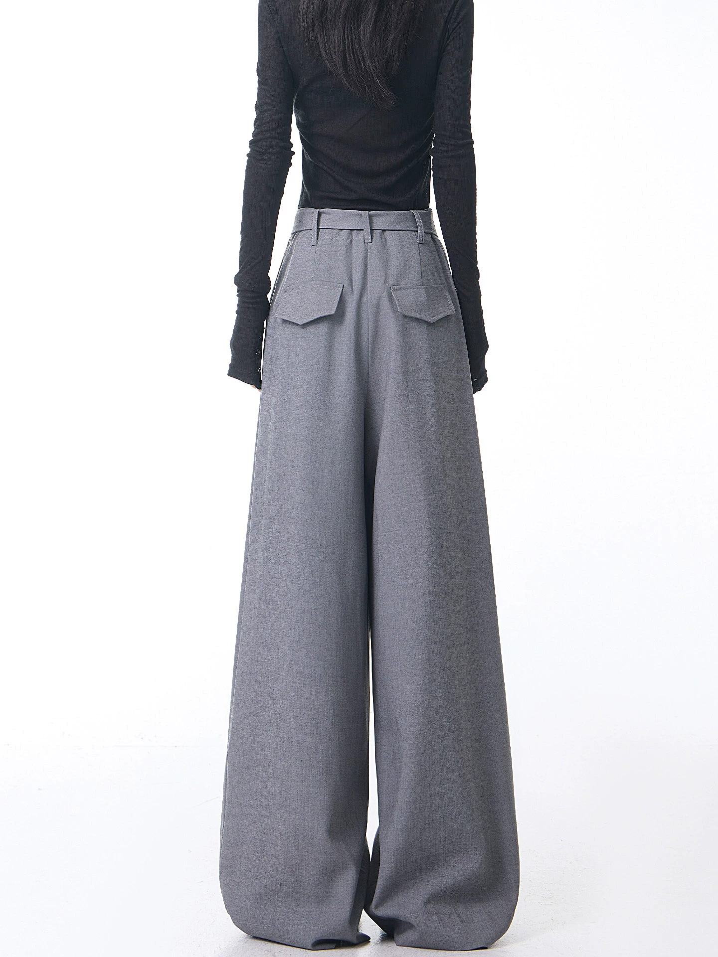 KEN STUDIO Xuân Thu Mới Màu Xám Xếp Ly Quần Tây Nữ Cao Cấp Dáng Rộng Giảm Béo Quần Dài Đến Tầng