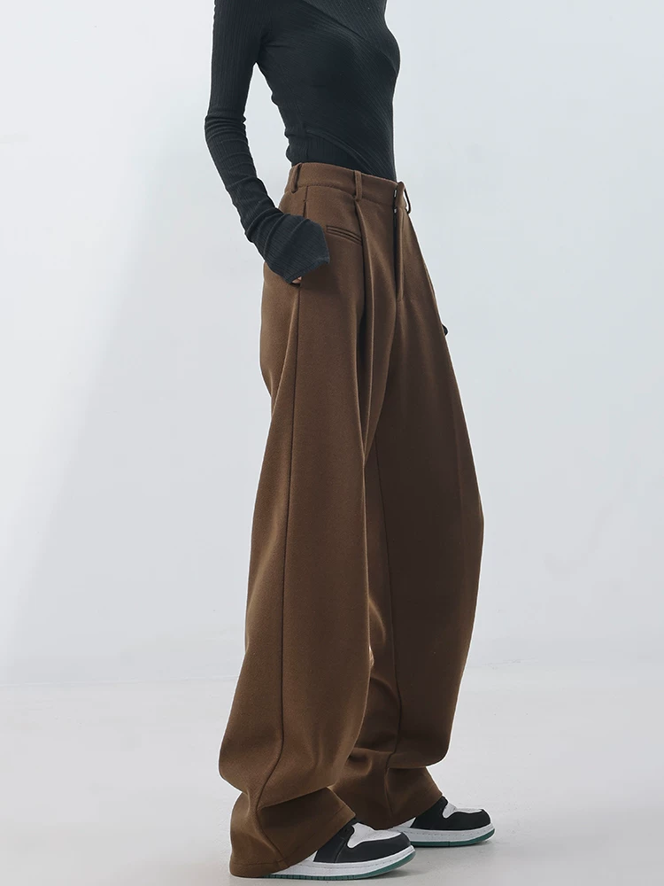 KEN STUDIO mùa thu đông dày dặn len ống thẳng phù hợp với quần âu quần âu nữ quần ống rộng quần âu quần dài