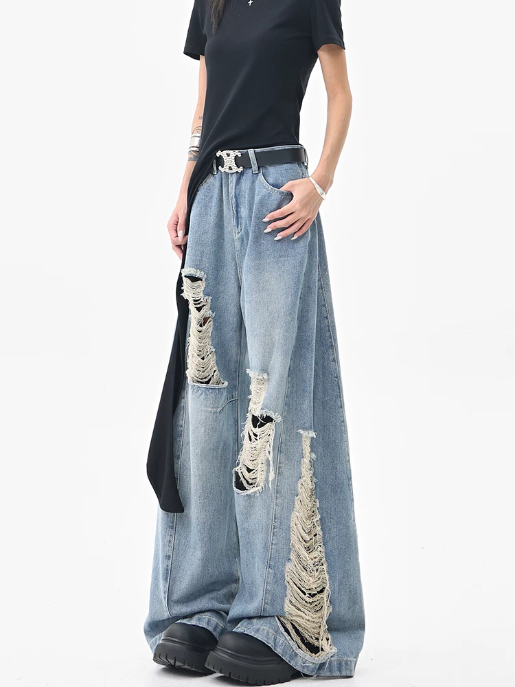 KEN STUDIO quần jean ống rộng kiểu cổ điển mùa hè mới quần dài thẳng lưng cao dáng rộng