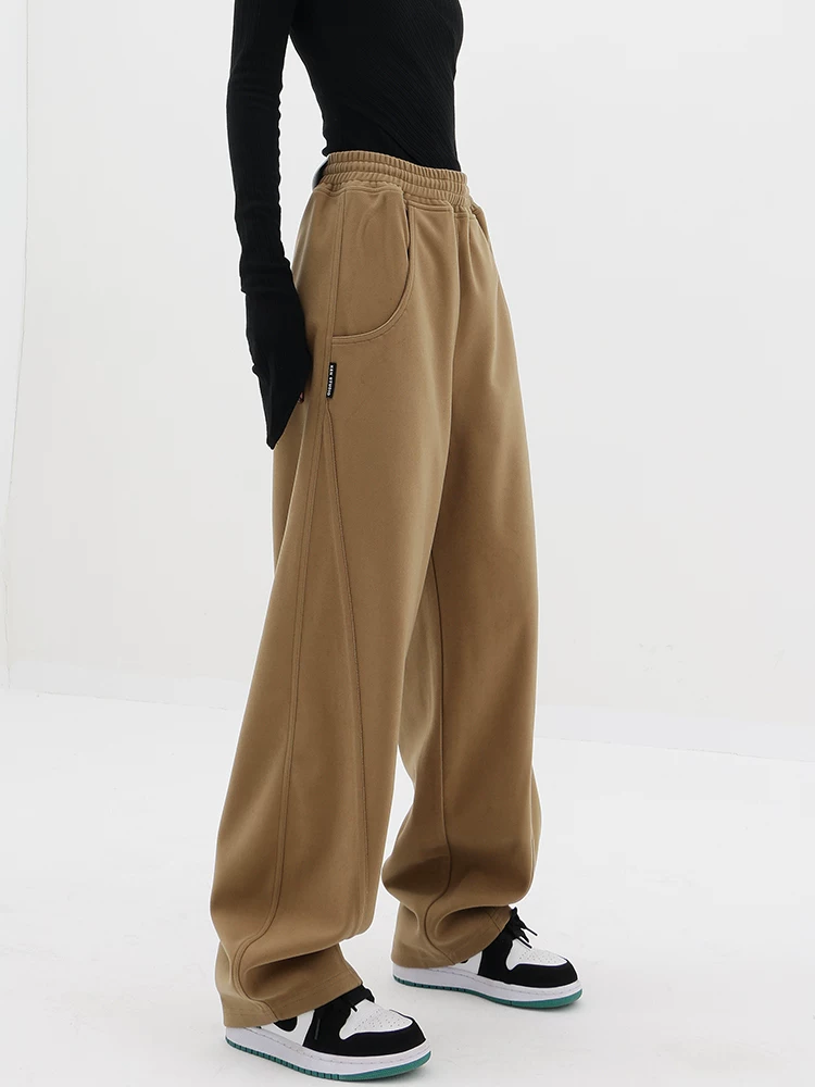 Quần len kaki KEN STUDIO dành cho nữ, quần thể thao dày mùa thu đông, quần thể thao chuối, quần ống rộng, quần thường ngày