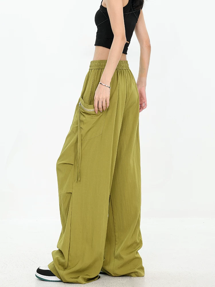 Quần cargo lụa đá thiết kế phong cách lười biếng của KEN STUDIO dành cho nữ, quần ống rộng dáng rộng mỏng nhẹ mùa hè.