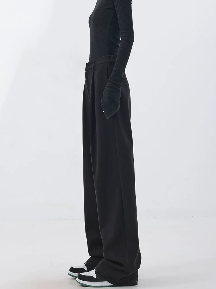 KEN STUDIO quần dài thẳng dày dặn bằng len mùa thu đông nguyên bản dành cho nữ, quần ống rộng dáng rộng giảm béo