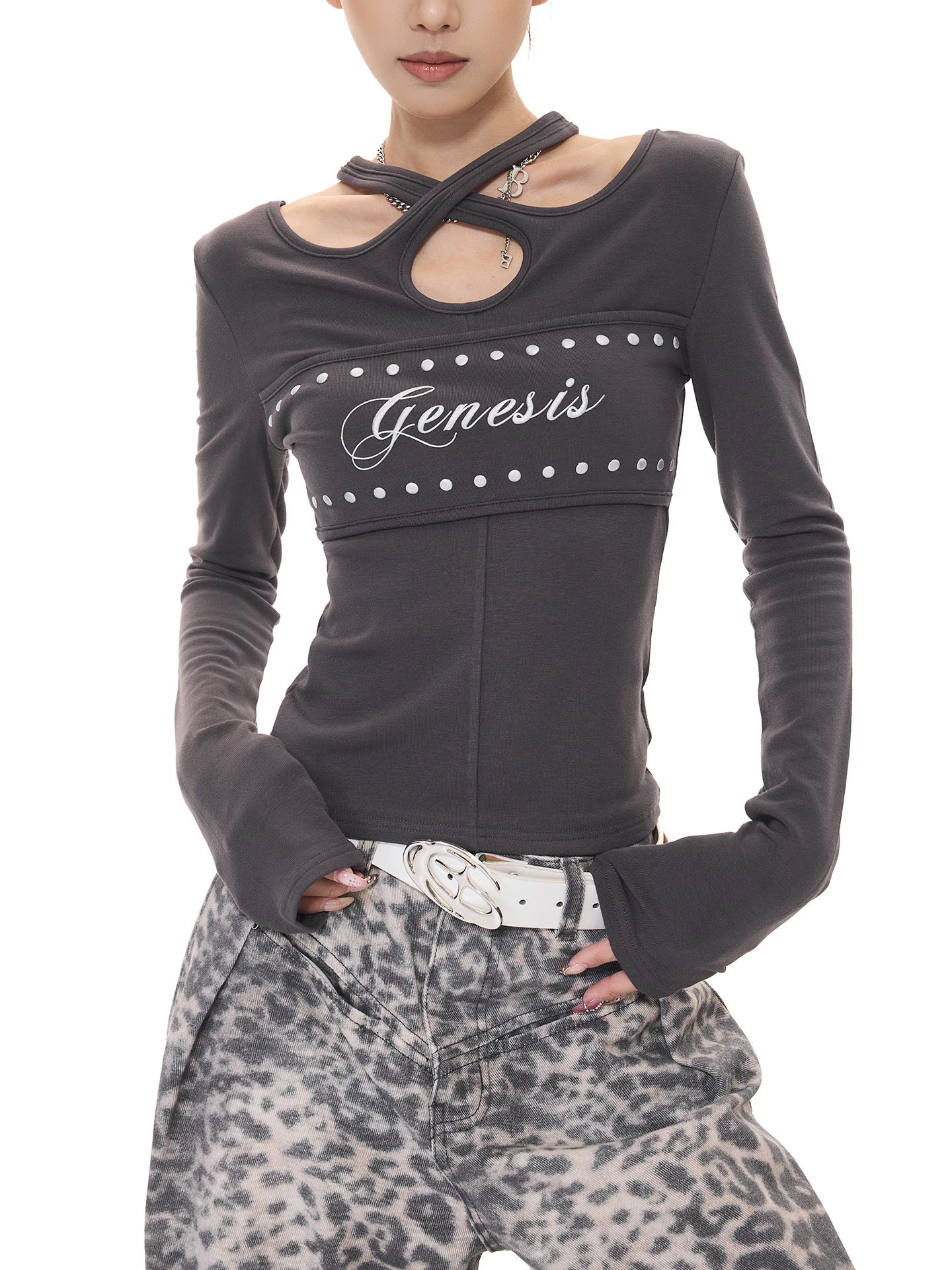 KEN STUDIO Xuân Thu Phong Cách Mới Hot Girl Gợi Cảm In Chữ Áo Thun Dài Tay Nữ Slim Fit Đế Áo Sơ Mi