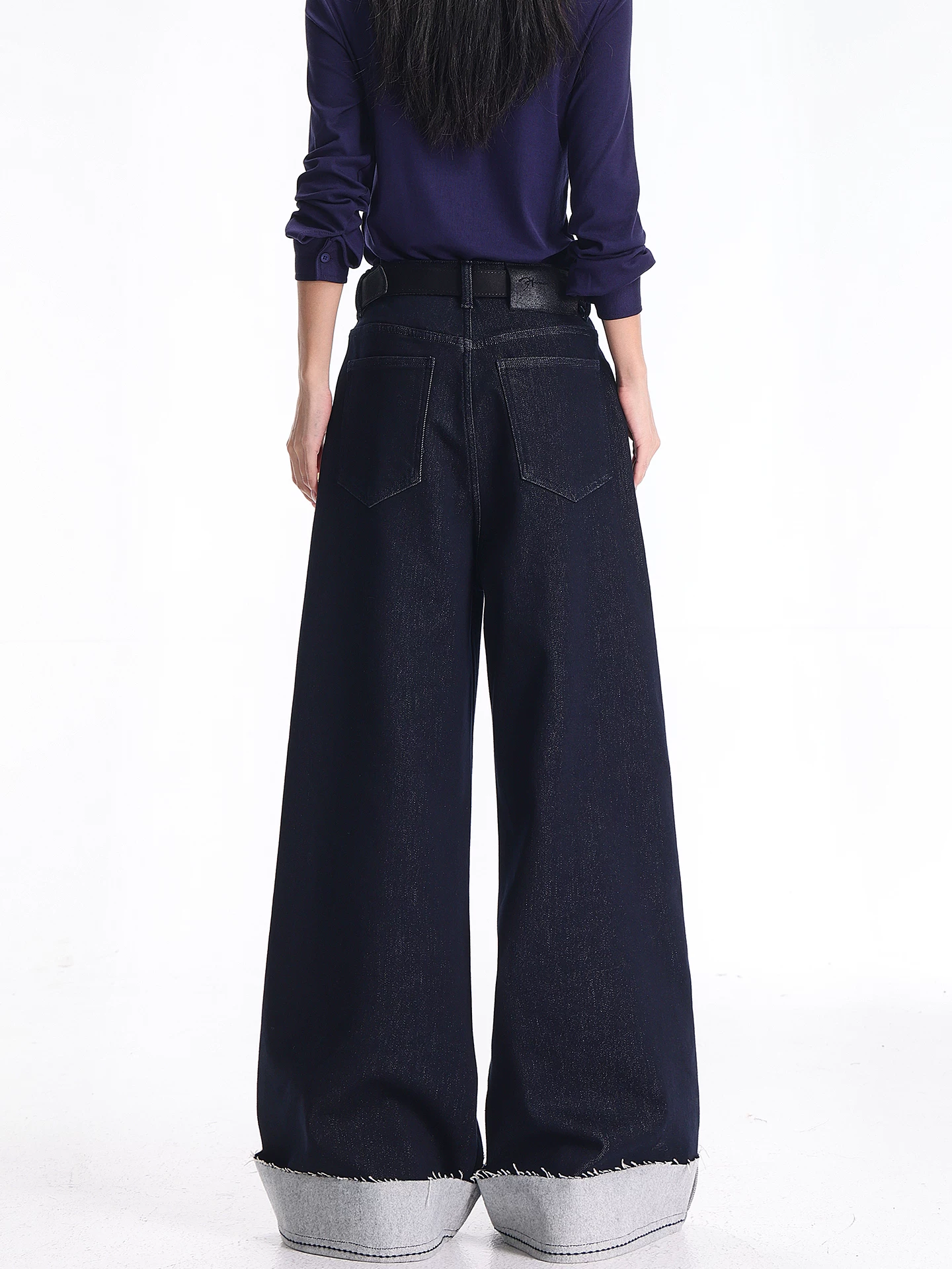 KEN STUDIO quần jean cổ điển có lót lông cừu phong cách mới mùa thu đông dành cho nữ, quần ống rộng lưng cao dáng thẳng