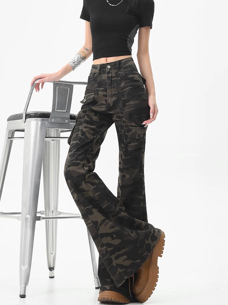 KEN STUDIO Quần jean ống loe kiểu hot girl phong cách Mỹ dành cho nữ, quần dài ôm sát lưng cao mới mùa xuân thu