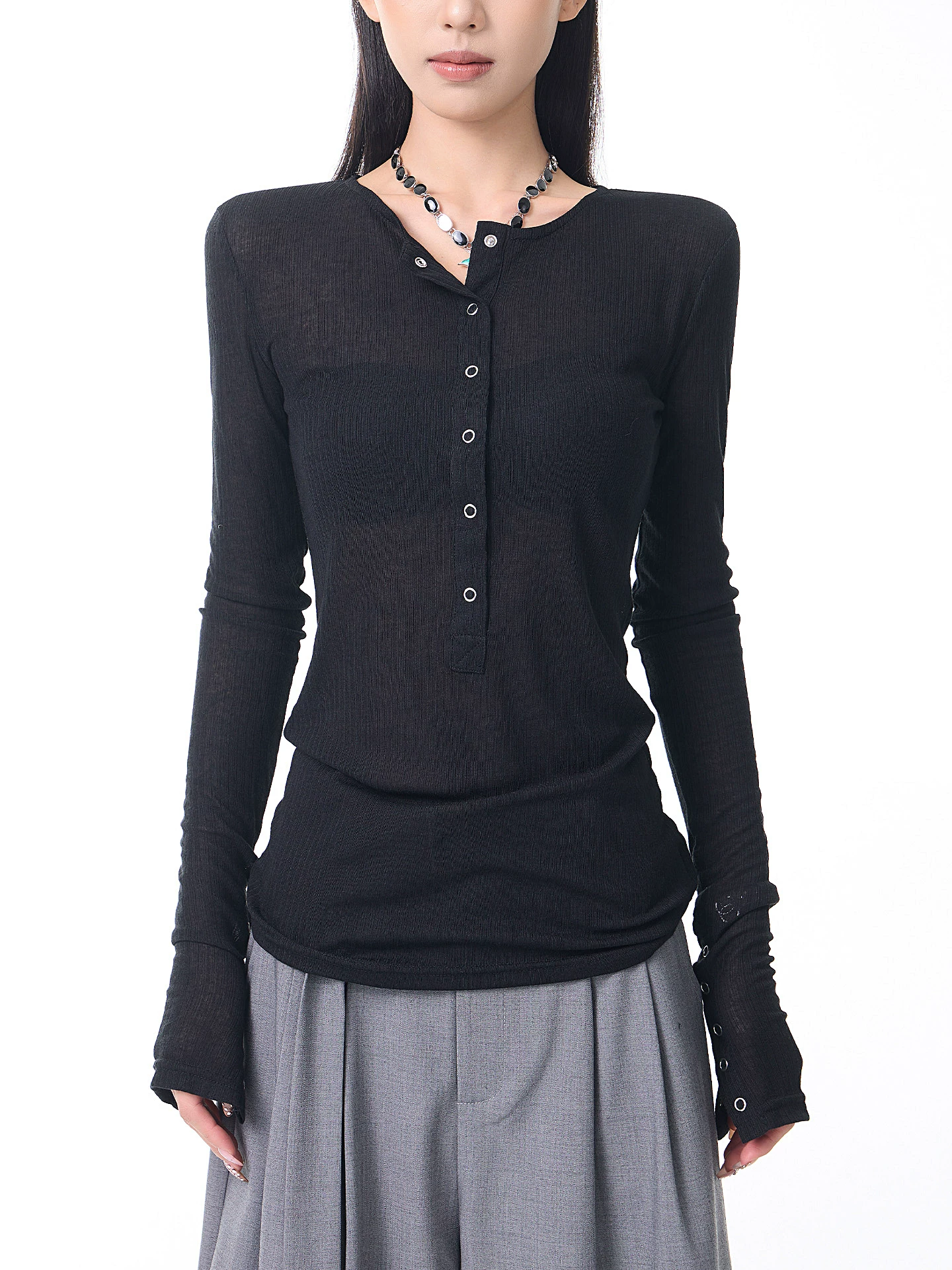 KEN STUDIO Áo thun dài tay dệt kim mới đầu thu dành cho nữ, dáng ôm, áo thun dáng ôm, áo lót, áo lót bên trong hợp thời trang.