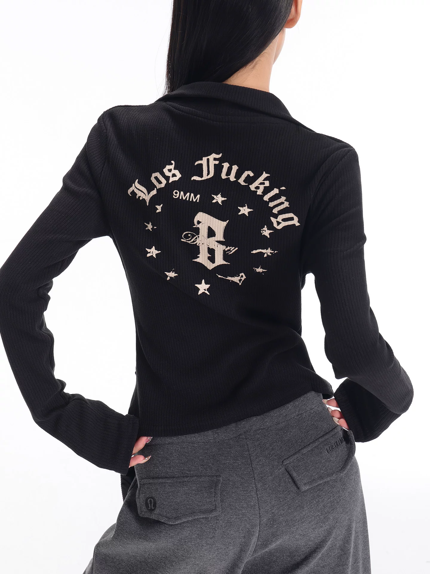 KEN STUDIO mùa thu đông mới phong cách Mỹ áo khoác cardigan dệt kim màu đen dành cho nữ dáng ôm vừa vặn áo dài tay sọc