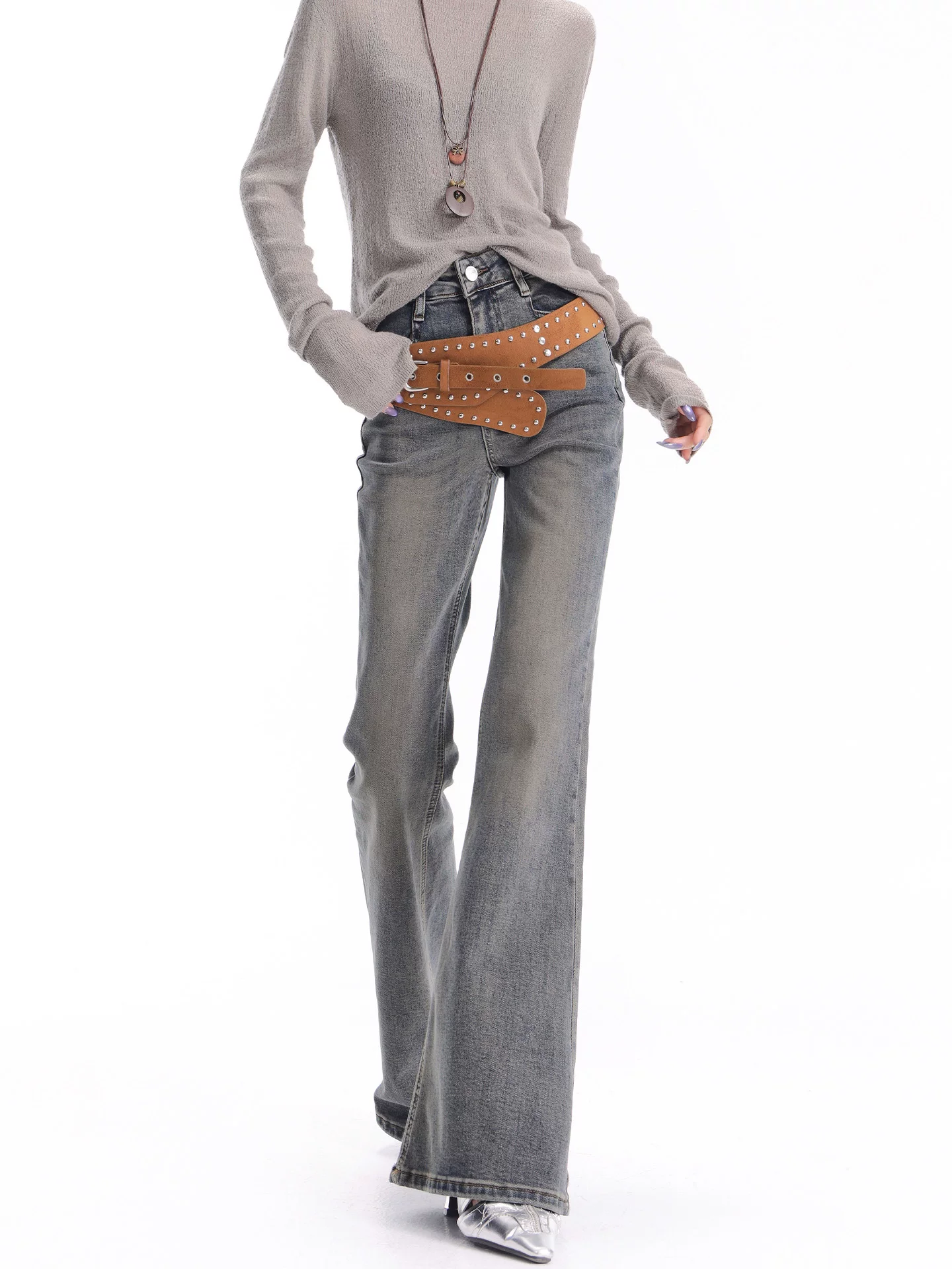 Quần jean bootcut màu xanh cổ điển thu đông của KEN STUDIO dành cho nữ, cạp cao, co giãn, ôm vừa vặn, quần kiểu móng ngựa thon gọn