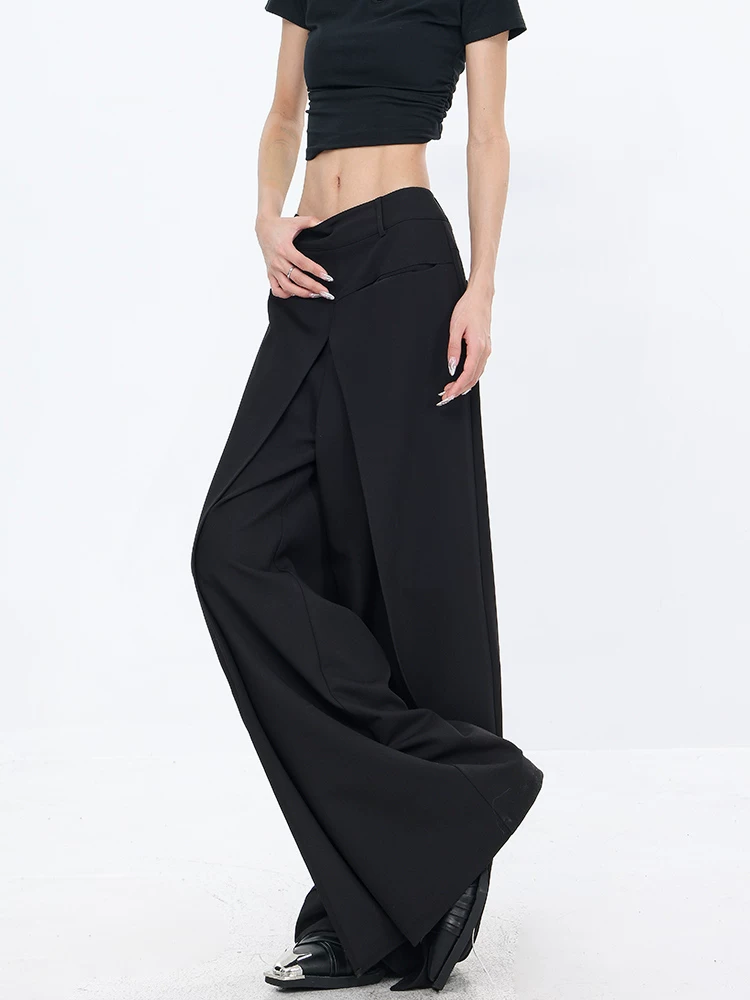 KEN STUDIO thiết kế ban đầu mùa xuân và mùa thu mới màu đen thẳng quần rộng rãi giản dị quần culottes nữ phù hợp với quần dài