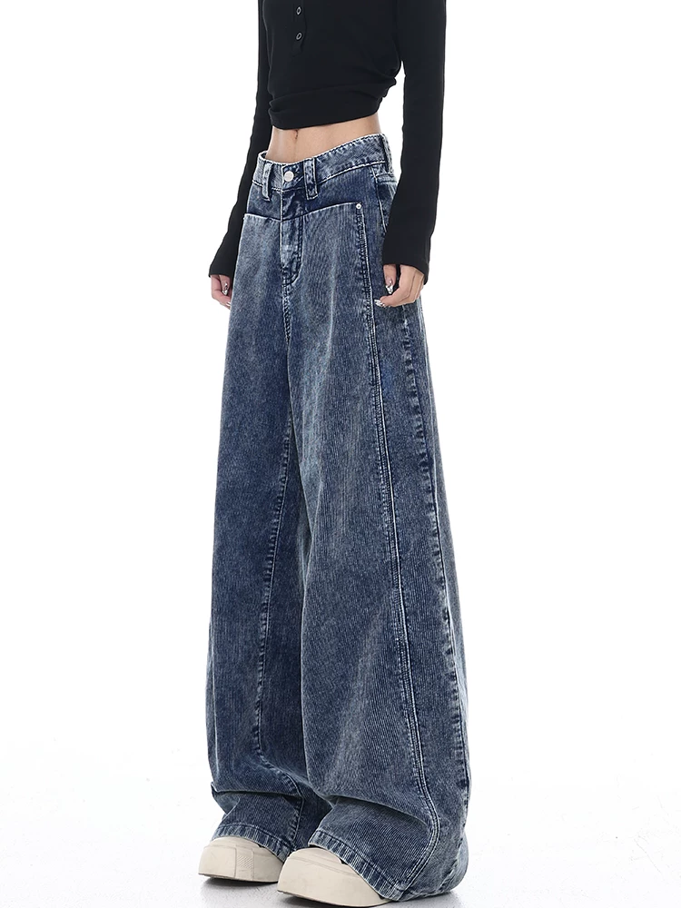 Quần jean nhung kiểu Mỹ cổ điển thu đông mới của KEN STUDIO là quần ống rộng đa năng và phong cách.