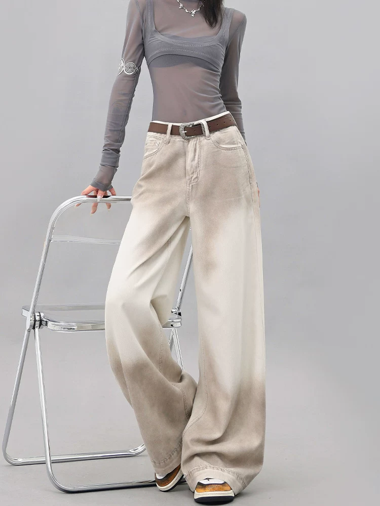 KEN STUDIO thiết kế quần jean ống rộng phối màu cho nữ, quần dài ống đứng lưng cao mới mùa hè