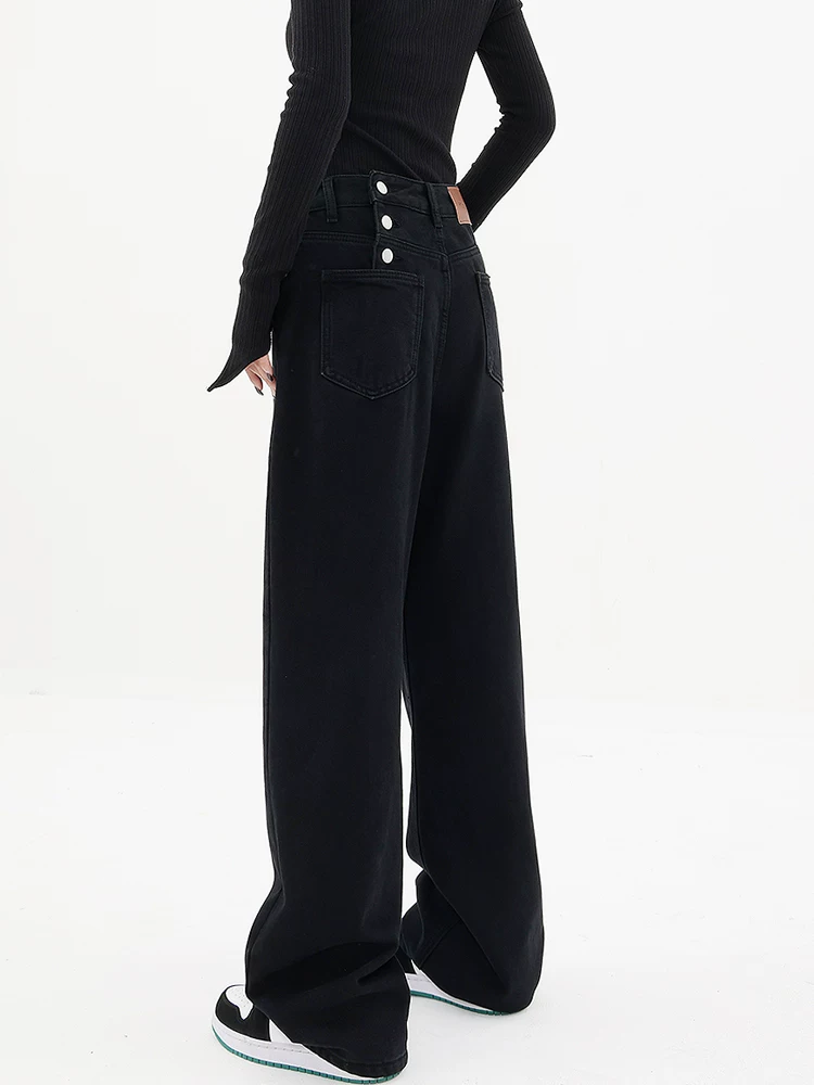 Quần jean đen ống đứng lót lông cừu thu đông KEN STUDIO2025 dành cho nữ, quần cạp cao thời trang, quần xu hướng